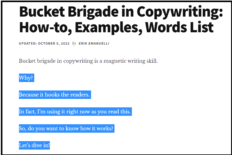 Screenshot of Bucket Brigade blog post at ErikEmanuelli_com